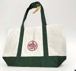 Trader Joe's Large Classic Reusable Canvas Tote Bag - White & Green